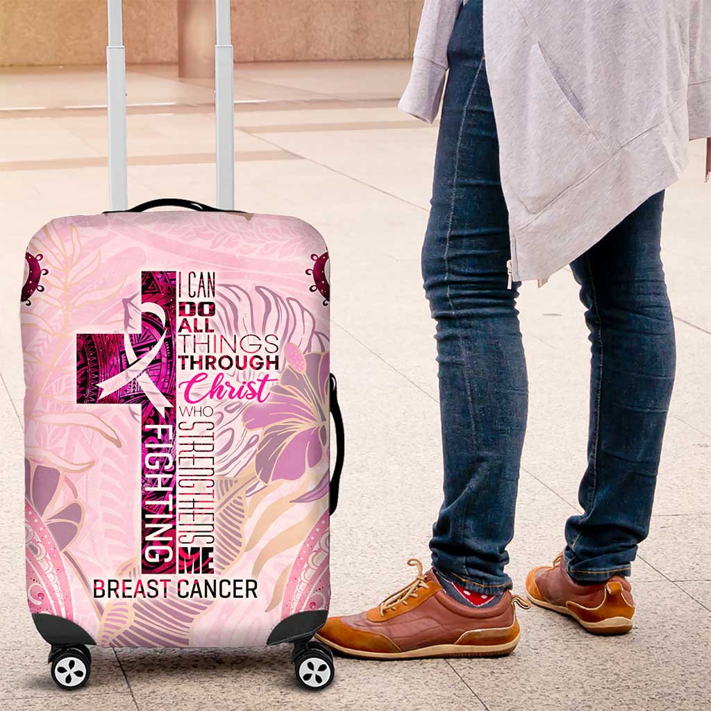 Breast Cancer Polynesian Luggage Cover I Can Do All Things Through Christ DT02 Pink - Polynesian Pride