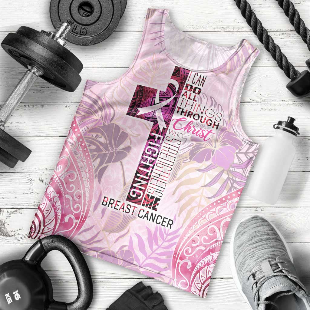 Breast Cancer Polynesian Men Tank Top I Can Do All Things Through Christ