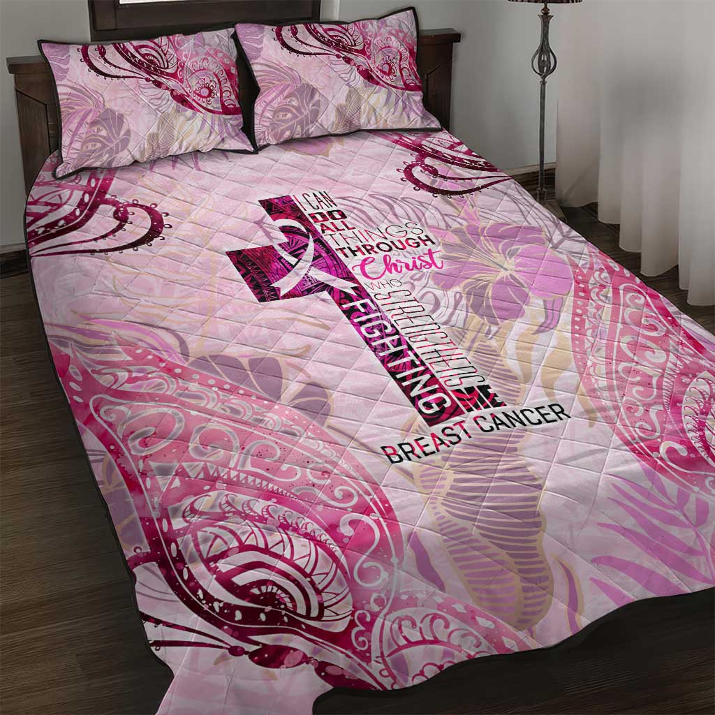 Breast Cancer Polynesian Quilt Bed Set I Can Do All Things Through Christ DT02 Pink - Polynesian Pride