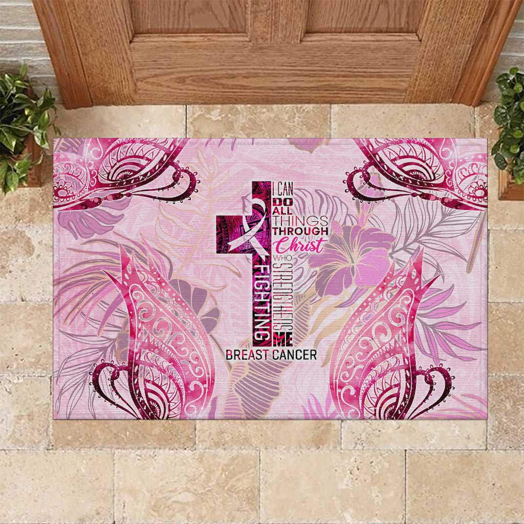 Breast Cancer Polynesian Rubber Doormat I Can Do All Things Through Christ