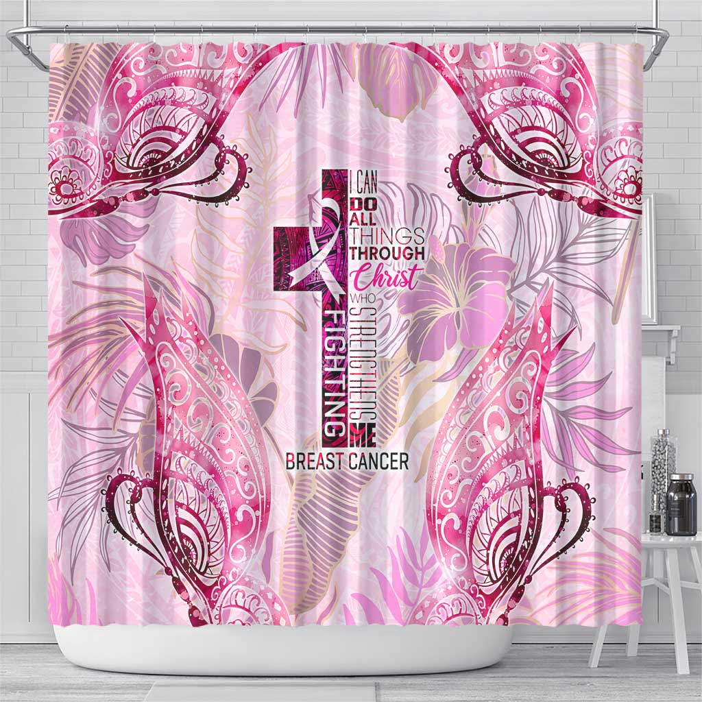 Breast Cancer Polynesian Shower Curtain I Can Do All Things Through Christ DT02 - Polynesian Pride
