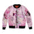 Breast Cancer Polynesian Sleeve Zip Bomber Jacket I Can Do All Things Through Christ