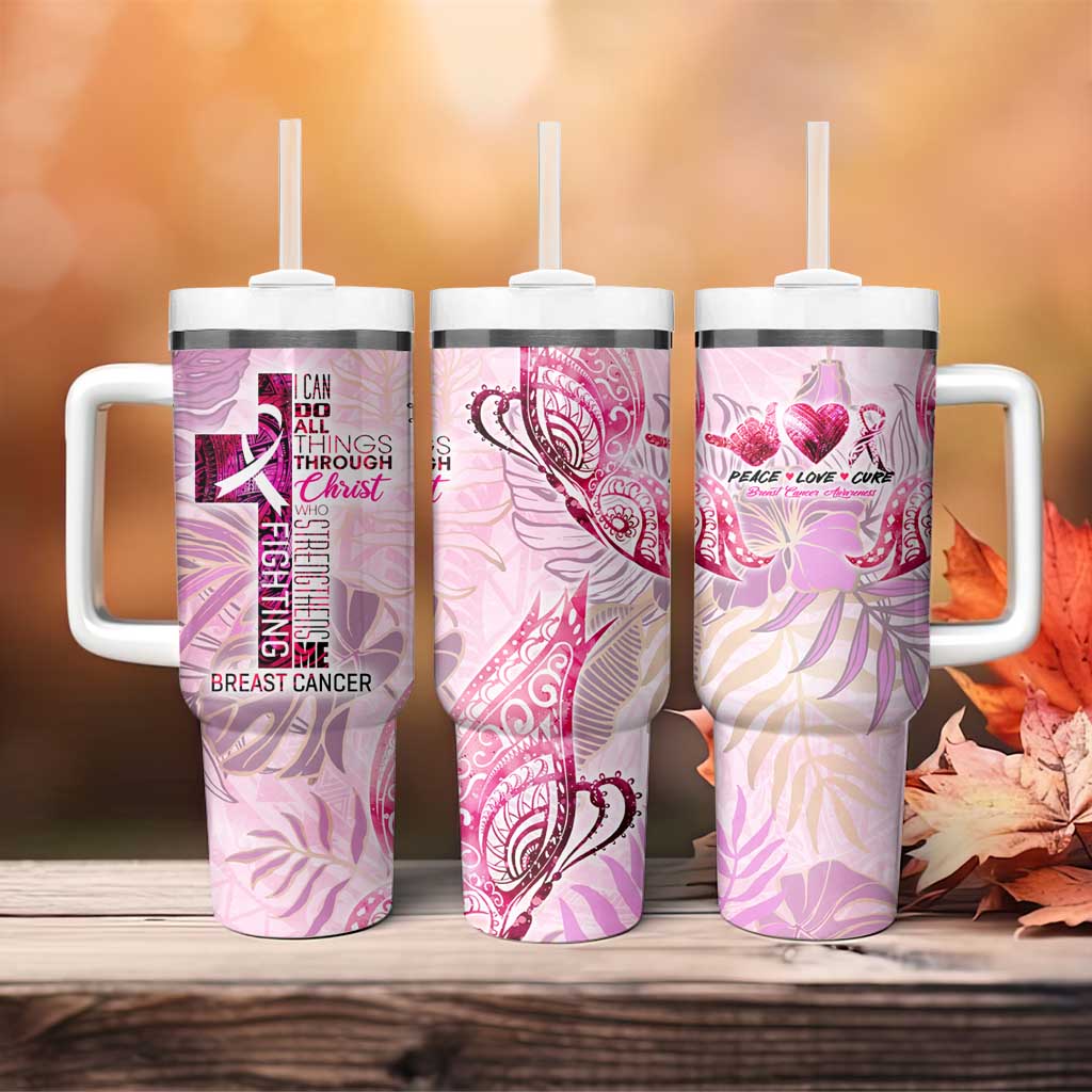Breast Cancer Polynesian Tumbler With Handle I Can Do All Things Through Christ