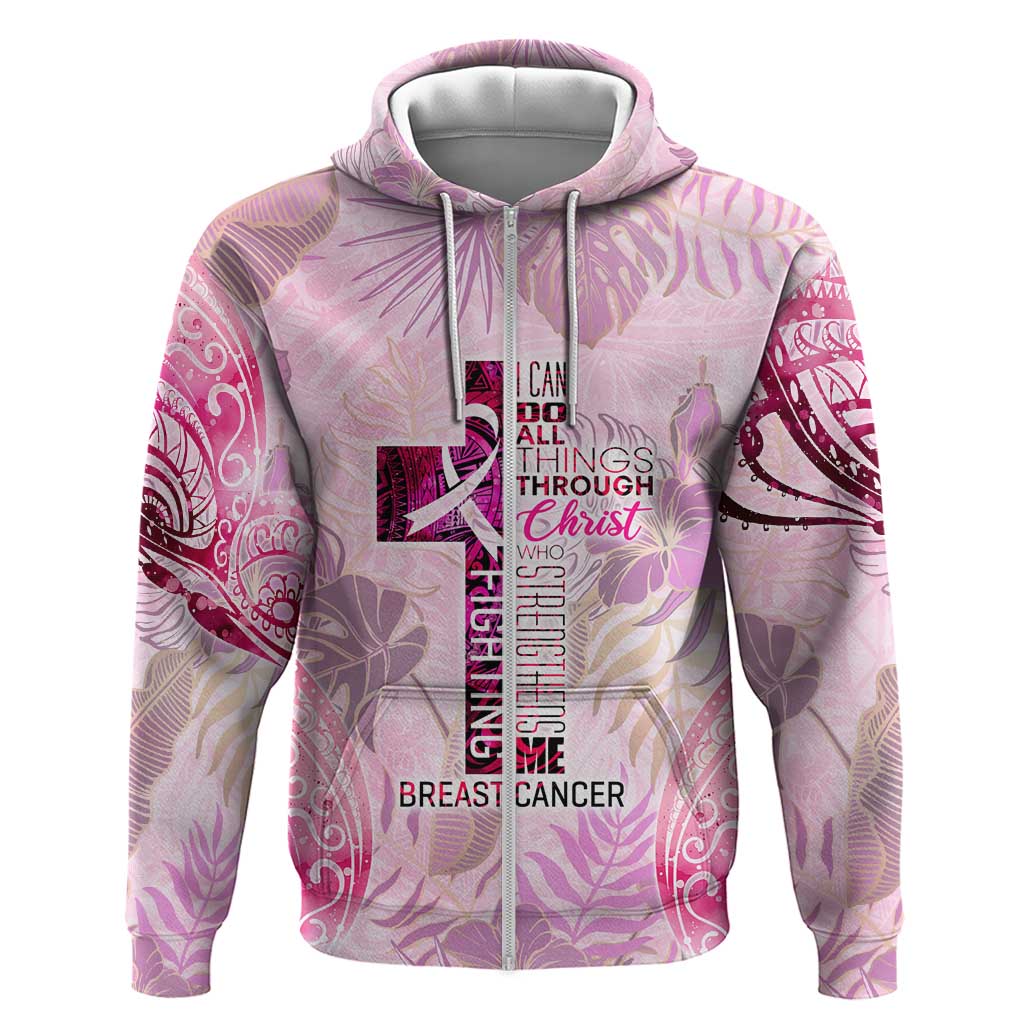 Breast Cancer Polynesian Zip Hoodie I Can Do All Things Through Christ