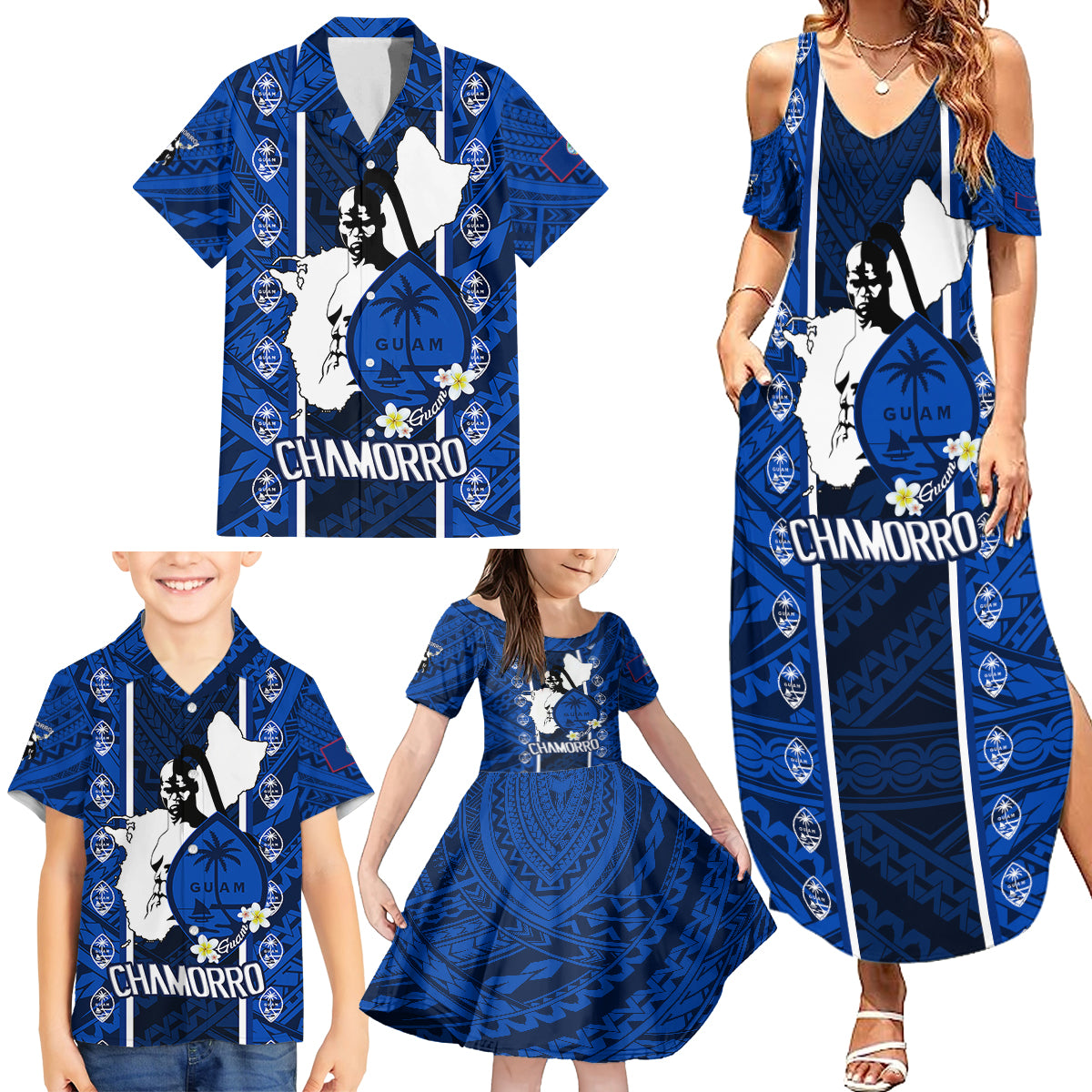 guam-chamorro-warrior-family-matching-summer-maxi-dress-and-hawaiian-shirt-traditional-tribal-patterns