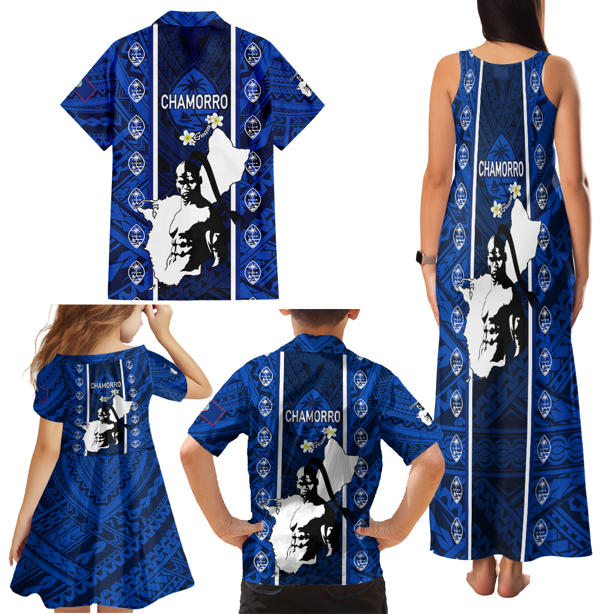 guam-chamorro-warrior-family-matching-tank-maxi-dress-and-hawaiian-shirt-traditional-tribal-patterns