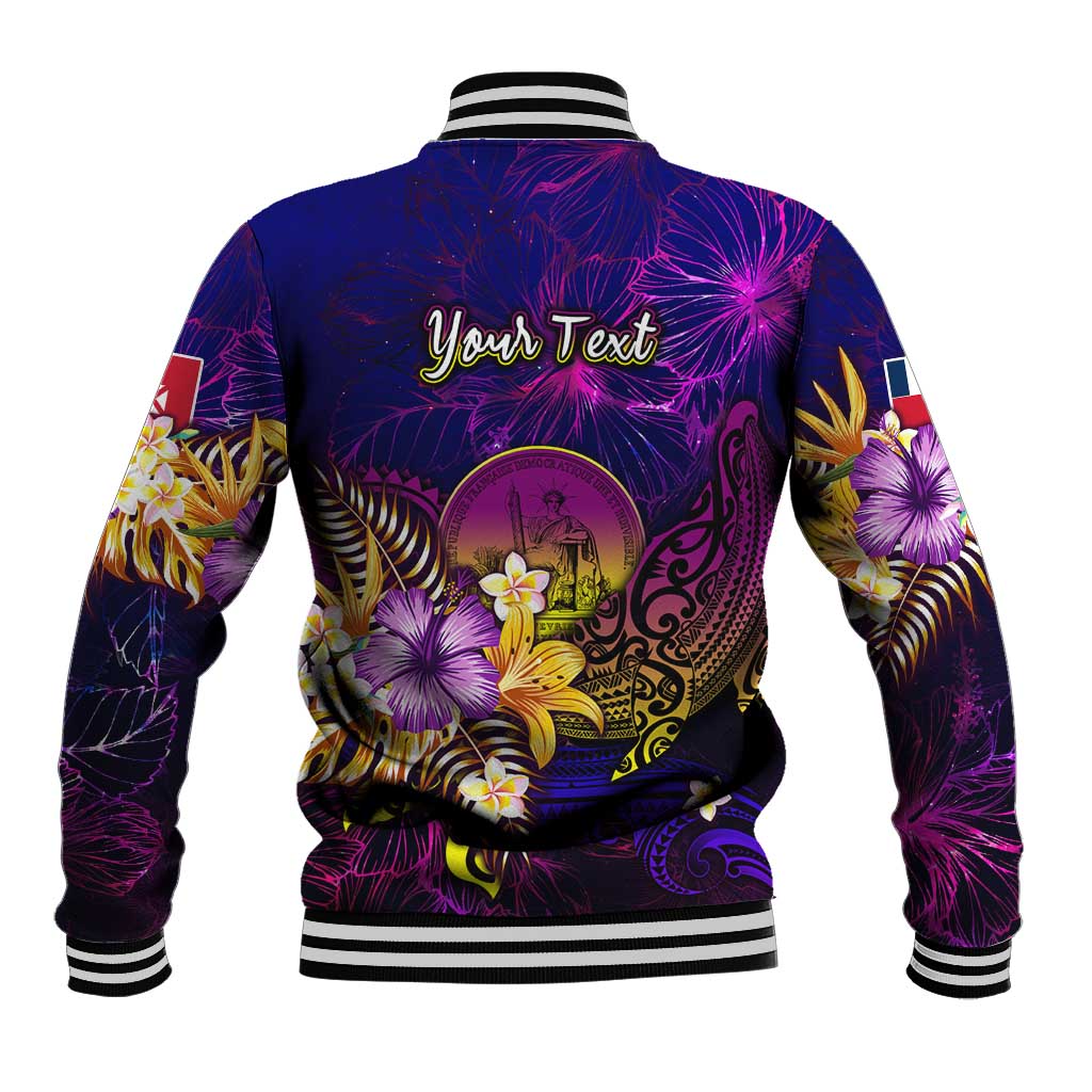 Wallis and Futuna Baseball Jacket Whale Hibiscus Polynesian