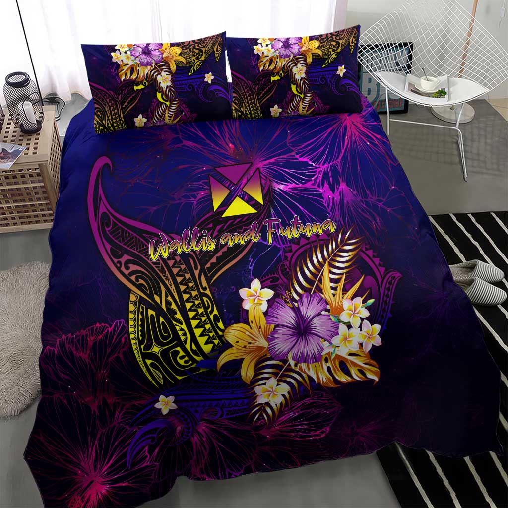 Wallis and Futuna Bedding Set Whale Hibiscus Polynesian