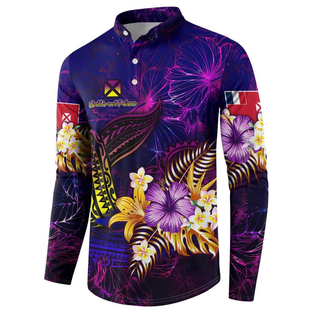 Wallis and Futuna Button Sweatshirt Whale Hibiscus Polynesian