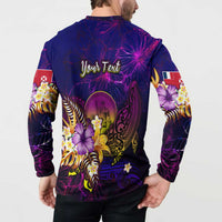 Wallis and Futuna Button Sweatshirt Whale Hibiscus Polynesian