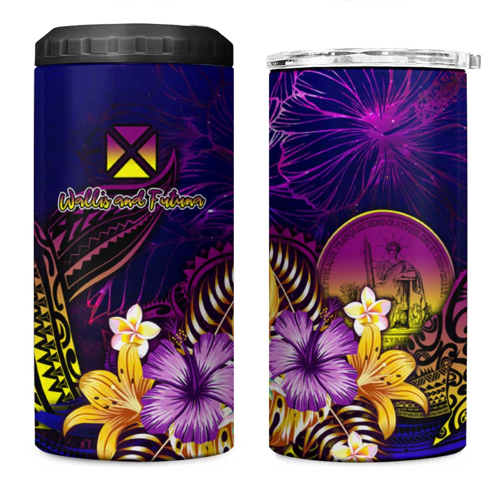 Wallis and Futuna 4 in 1 Can Cooler Tumbler Whale Hibiscus Polynesian