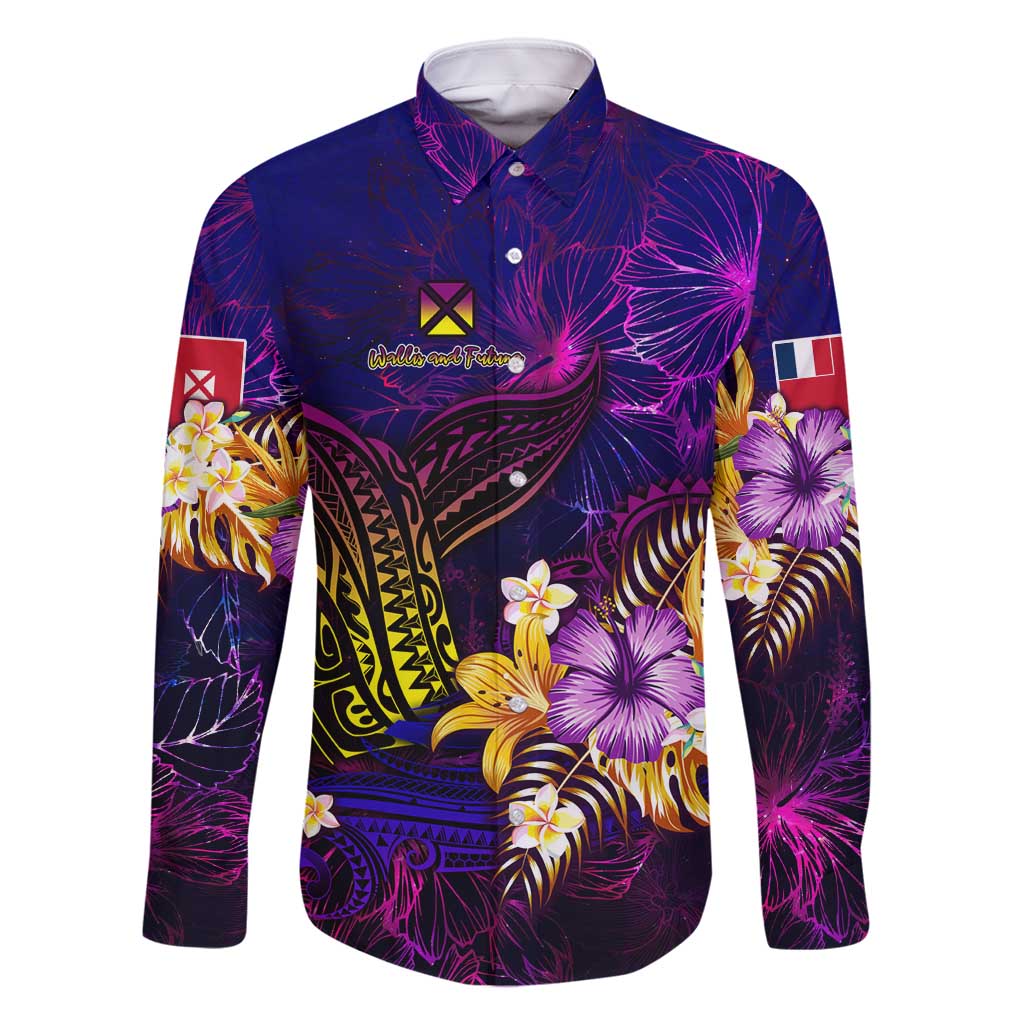 Wallis and Futuna Family Matching Long Sleeve Bodycon Dress and Hawaiian Shirt Whale Hibiscus Polynesian