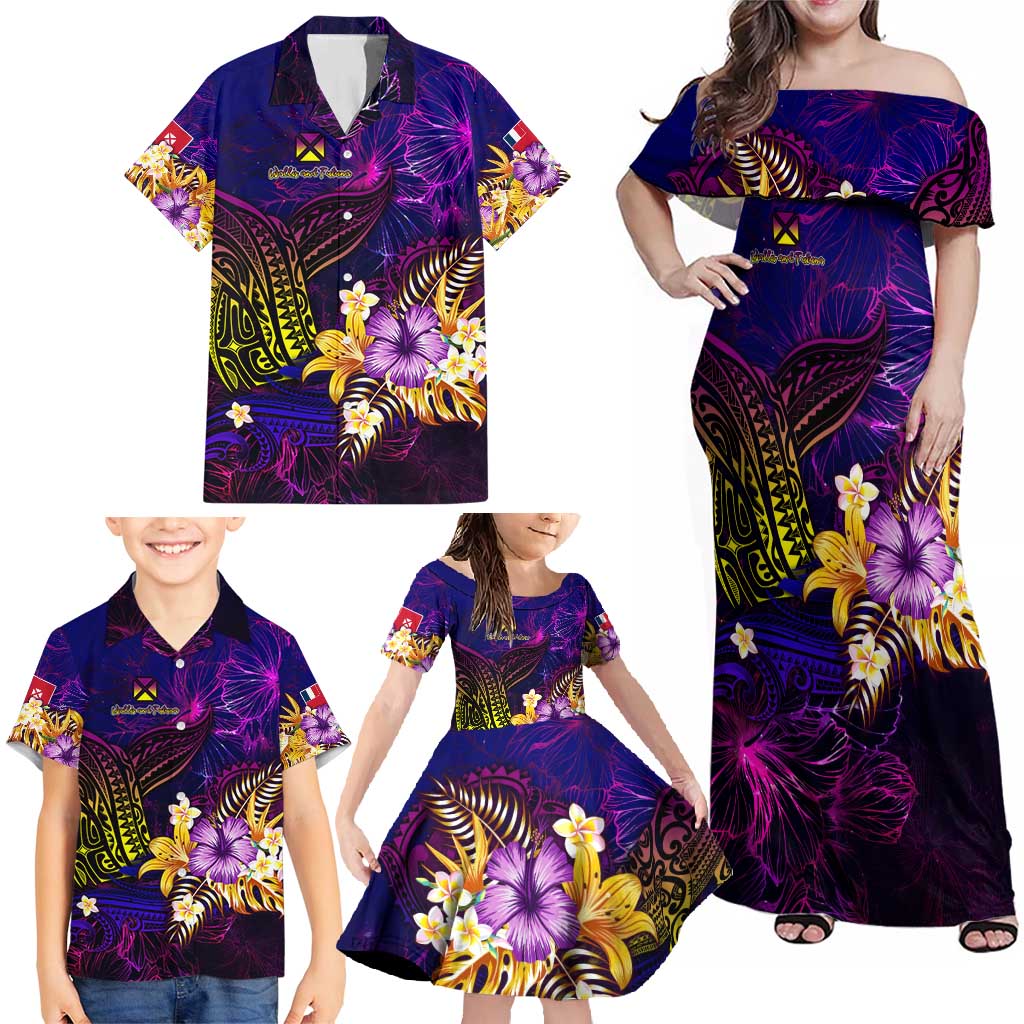 Wallis and Futuna Family Matching Off Shoulder Maxi Dress and Hawaiian Shirt Whale Hibiscus Polynesian