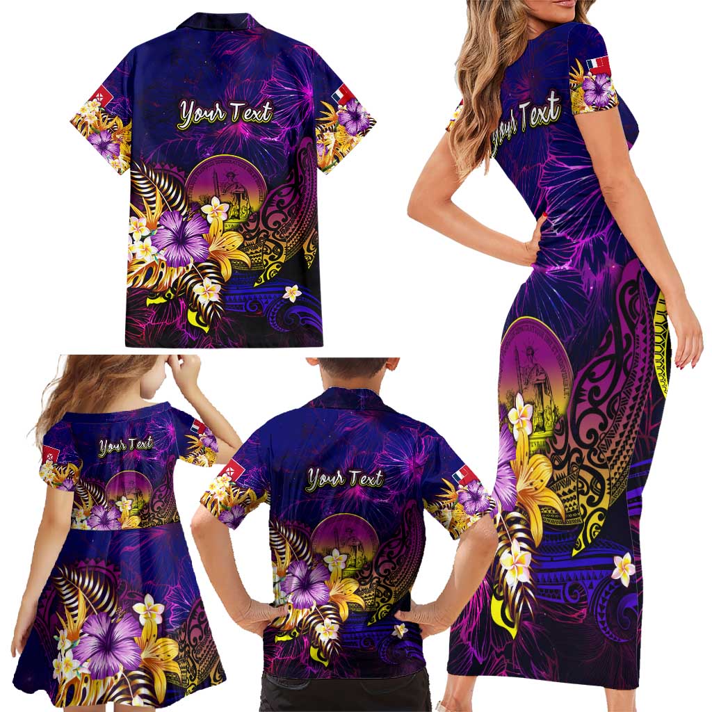 Wallis and Futuna Family Matching Short Sleeve Bodycon Dress and Hawaiian Shirt Whale Hibiscus Polynesian