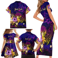 Wallis and Futuna Family Matching Short Sleeve Bodycon Dress and Hawaiian Shirt Whale Hibiscus Polynesian