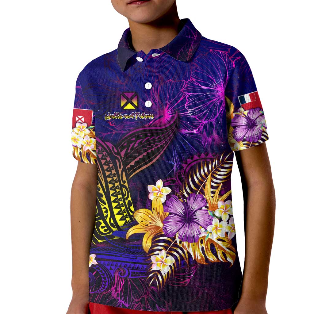 Wallis and Futuna Kid Polo Shirt Whale Hibiscus Polynesian DT02 Kid Purple - Polynesian Pride