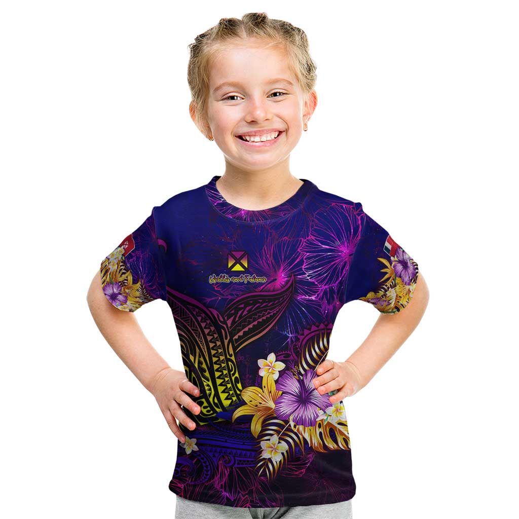 Wallis and Futuna Kid T Shirt Whale Hibiscus Polynesian DT02 Purple - Polynesian Pride