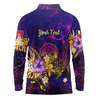 Wallis and Futuna Long Sleeve Polo Shirt Whale Hibiscus Polynesian