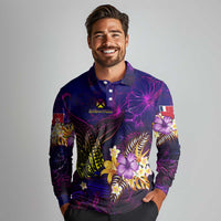 Wallis and Futuna Long Sleeve Polo Shirt Whale Hibiscus Polynesian
