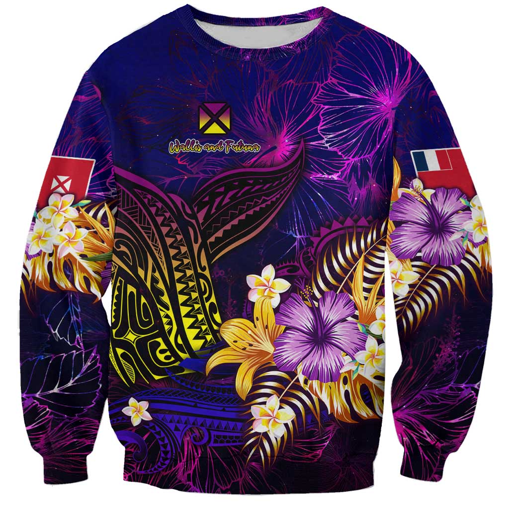 Wallis and Futuna Sweatshirt Whale Hibiscus Polynesian DT02 Unisex Purple - Polynesian Pride