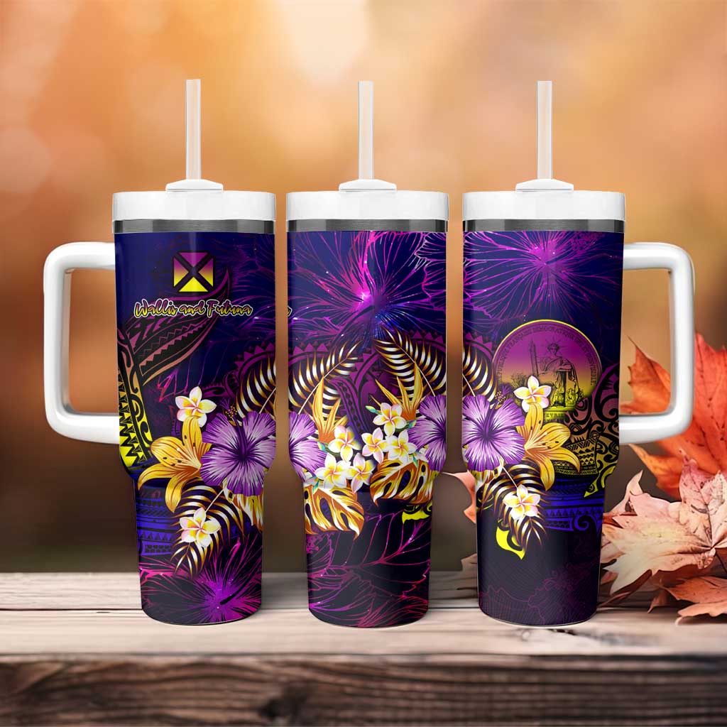 Wallis and Futuna Tumbler With Handle Whale Hibiscus Polynesian