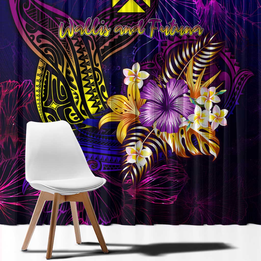 Wallis and Futuna Window Curtain Whale Hibiscus Polynesian