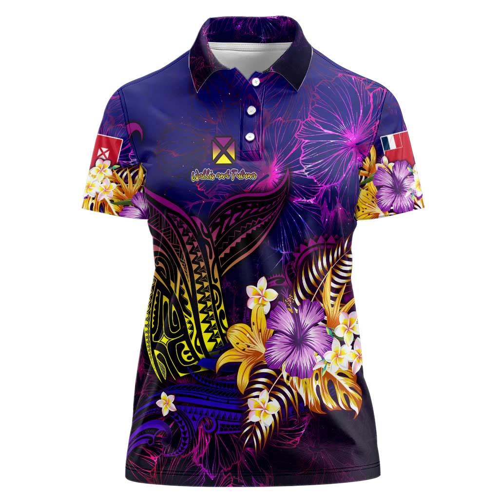 Wallis and Futuna Women Polo Shirt Whale Hibiscus Polynesian