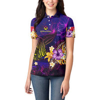 Wallis and Futuna Women Polo Shirt Whale Hibiscus Polynesian