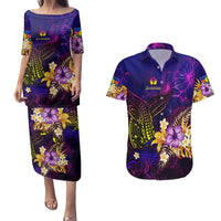 New Caledonia Couples Matching Puletasi and Hawaiian Shirt Whale Hibiscus Polynesian DT02 Purple - Polynesian Pride