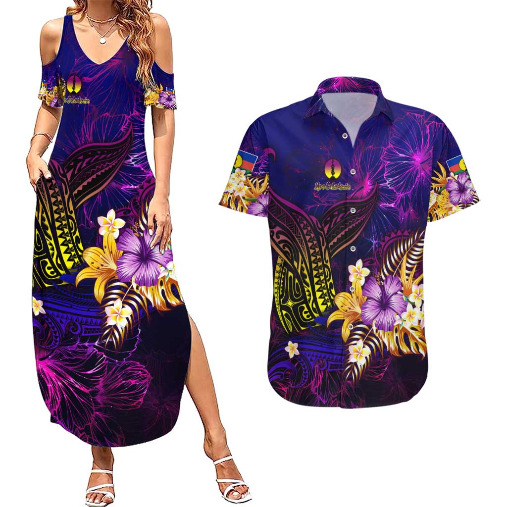 New Caledonia Couples Matching Summer Maxi Dress and Hawaiian Shirt Whale Hibiscus Polynesian