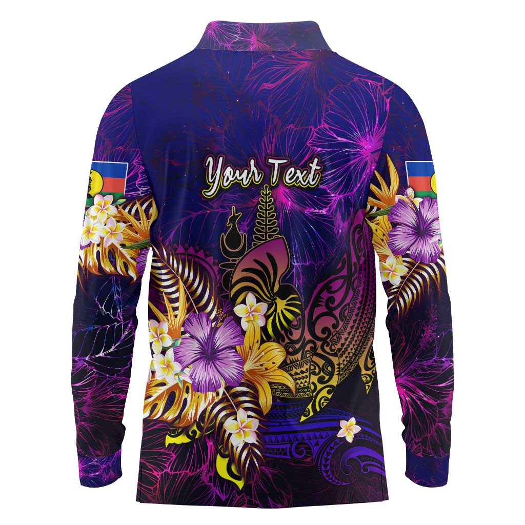 New Caledonia Long Sleeve Polo Shirt Whale Hibiscus Polynesian