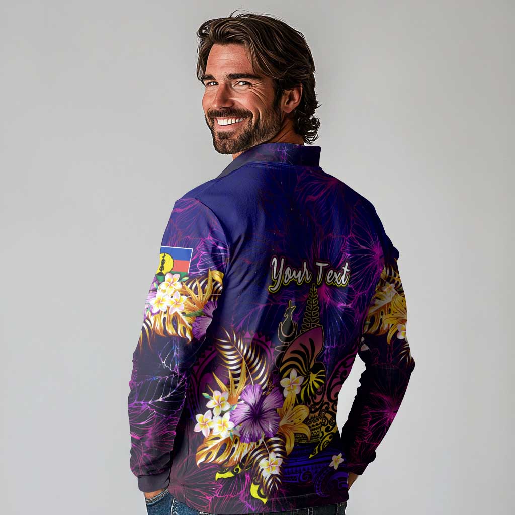 New Caledonia Long Sleeve Polo Shirt Whale Hibiscus Polynesian