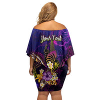New Caledonia Off Shoulder Short Dress Whale Hibiscus Polynesian