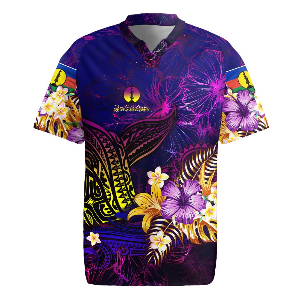 New Caledonia Rugby Jersey Whale Hibiscus Polynesian DT02 Purple - Polynesian Pride