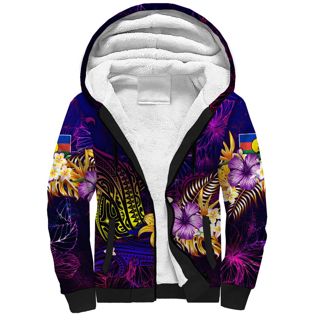 New Caledonia Sherpa Hoodie Whale Hibiscus Polynesian DT02 Unisex Purple - Polynesian Pride