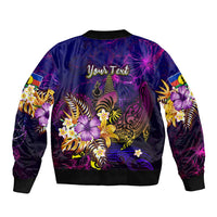 New Caledonia Sleeve Zip Bomber Jacket Whale Hibiscus Polynesian