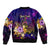 New Caledonia Sleeve Zip Bomber Jacket Whale Hibiscus Polynesian