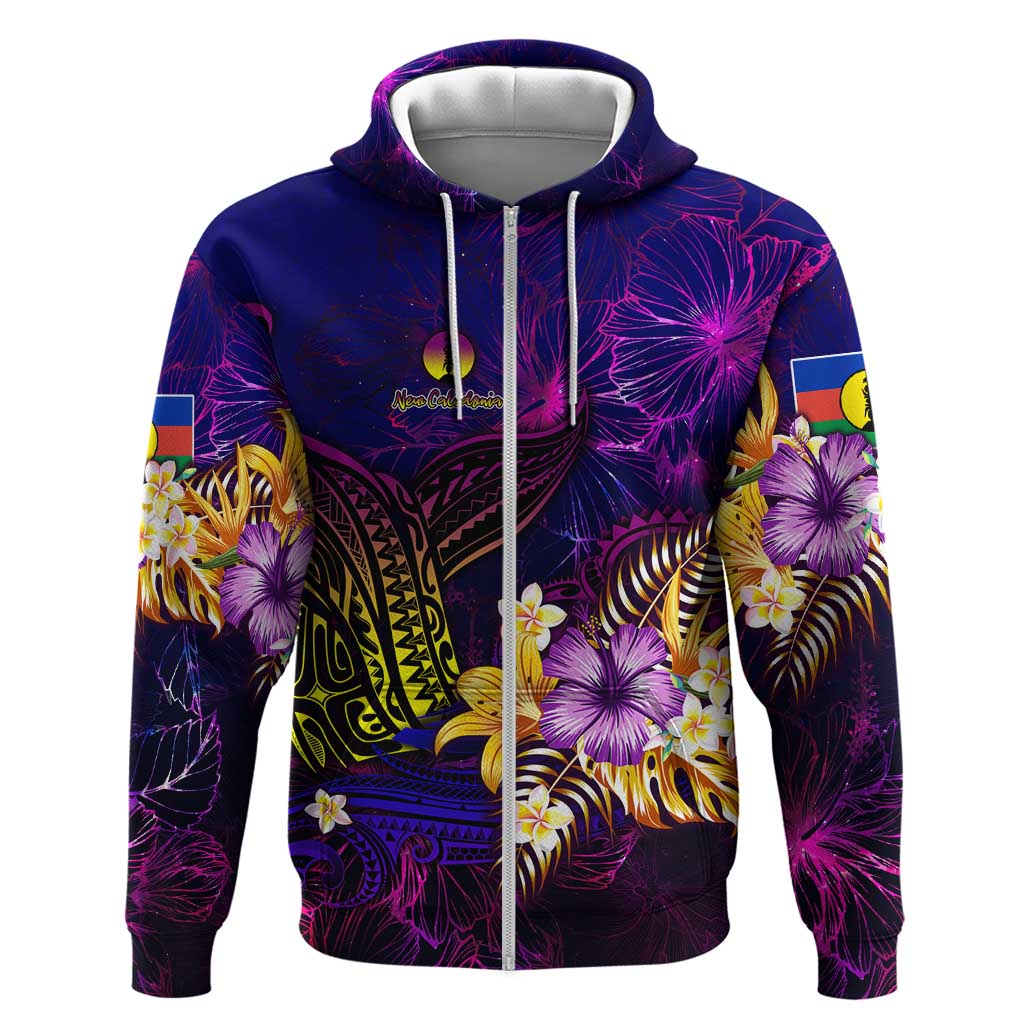 New Caledonia Zip Hoodie Whale Hibiscus Polynesian DT02 Zip Hoodie Purple - Polynesian Pride
