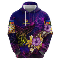 New Caledonia Zip Hoodie Whale Hibiscus Polynesian