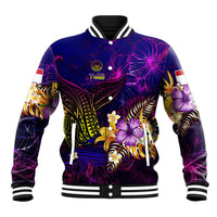 Tahiti French Polynesia Baseball Jacket Whale Hibiscus Polynesian