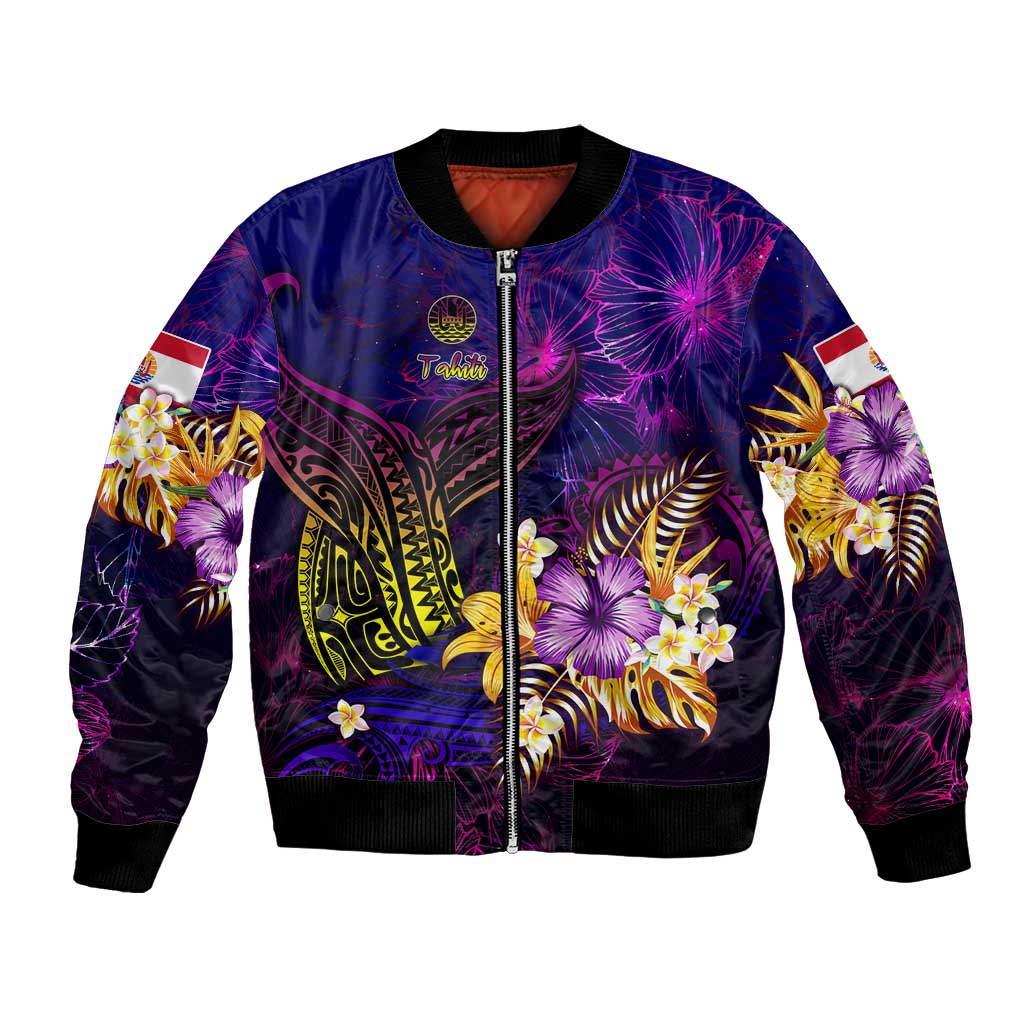 Tahiti French Polynesia Bomber Jacket Whale Hibiscus Polynesian