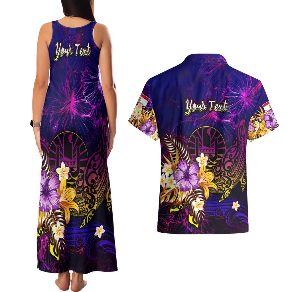 Tahiti French Polynesia Couples Matching Tank Maxi Dress and Hawaiian Shirt Whale Hibiscus Polynesian