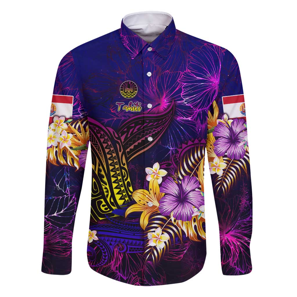 Tahiti French Polynesia Family Matching Long Sleeve Bodycon Dress and Hawaiian Shirt Whale Hibiscus Polynesian