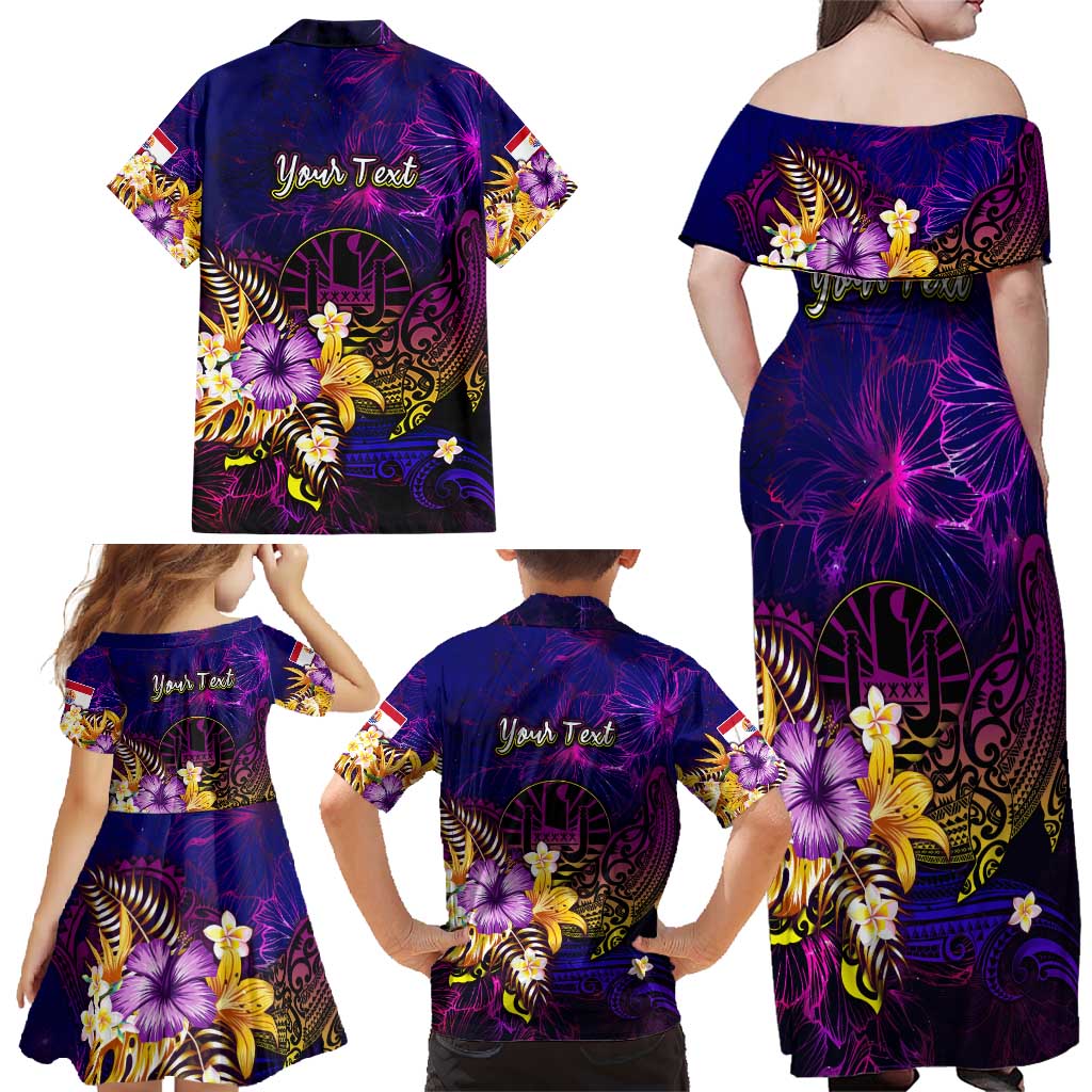 Tahiti French Polynesia Family Matching Off Shoulder Maxi Dress and Hawaiian Shirt Whale Hibiscus Polynesian