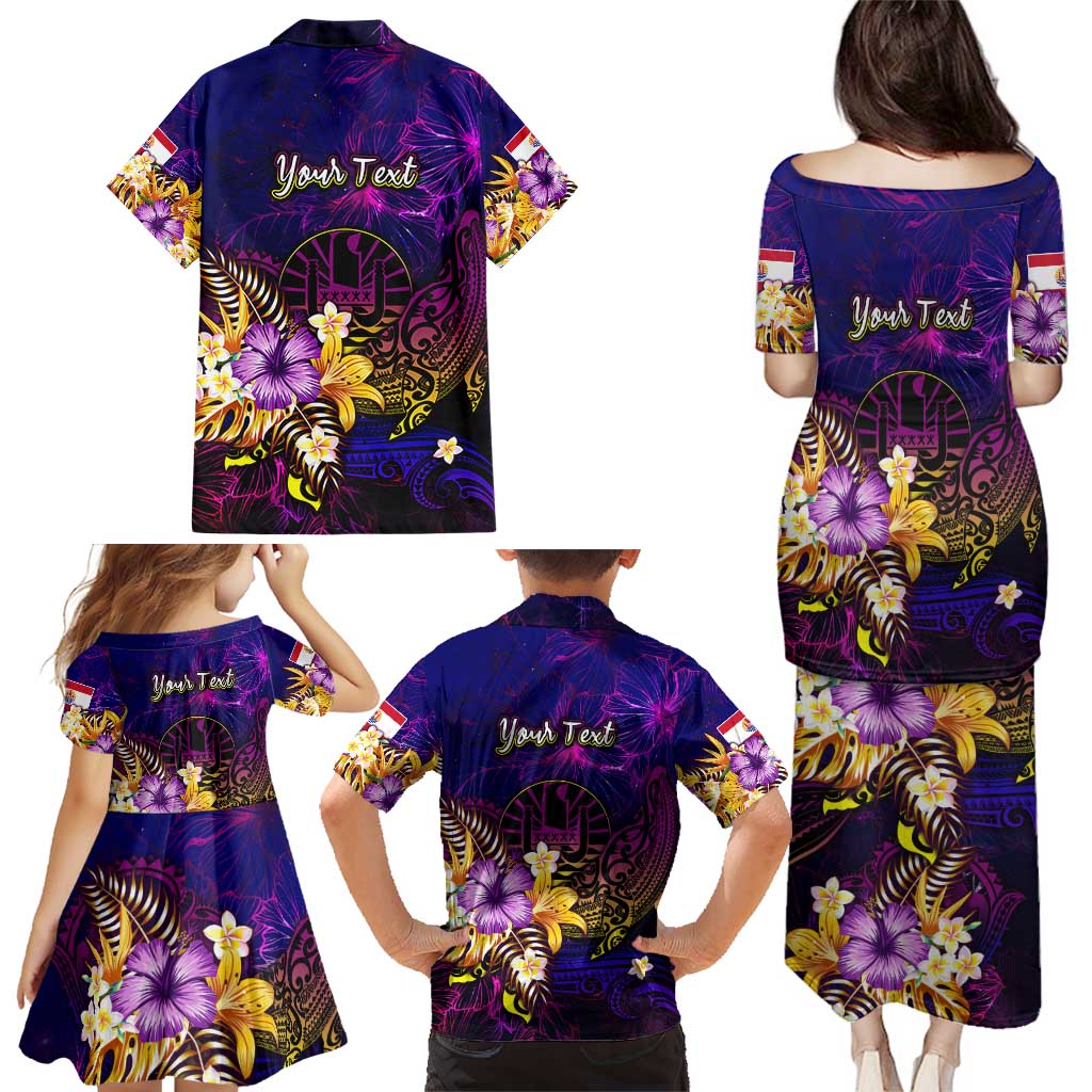 Tahiti French Polynesia Family Matching Puletasi and Hawaiian Shirt Whale Hibiscus Polynesian