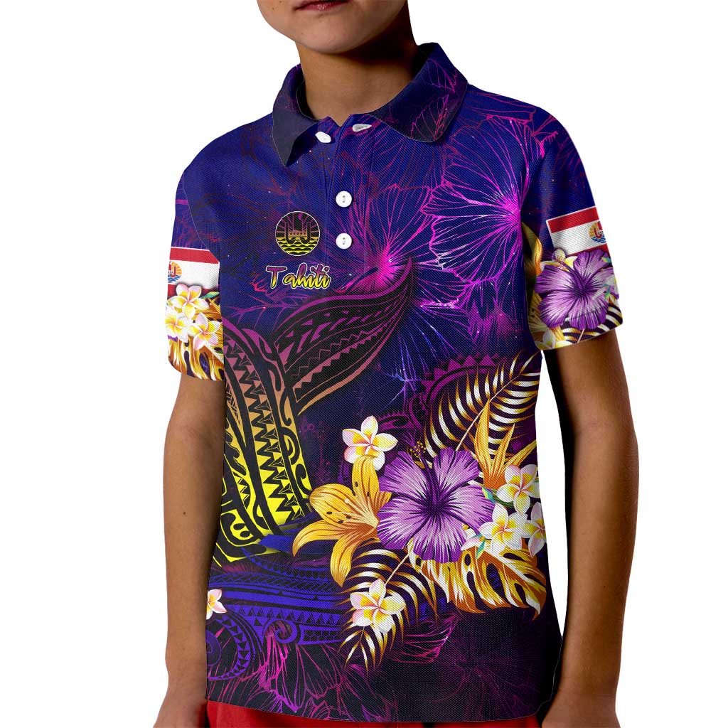 Tahiti French Polynesia Kid Polo Shirt Whale Hibiscus Polynesian