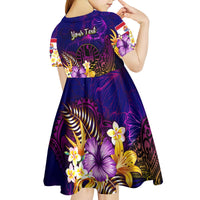 Tahiti French Polynesia Kid Short Sleeve Dress Whale Hibiscus Polynesian