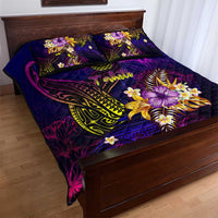 Tahiti French Polynesia Quilt Bed Set Whale Hibiscus Polynesian