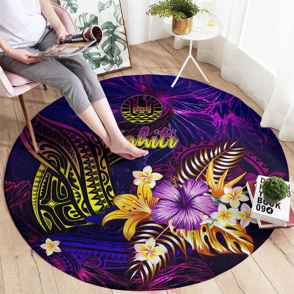 Tahiti French Polynesia Round Carpet Whale Hibiscus Polynesian
