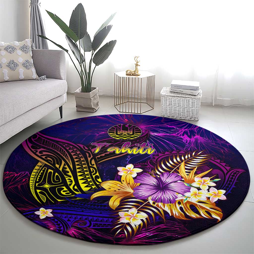 Tahiti French Polynesia Round Carpet Whale Hibiscus Polynesian